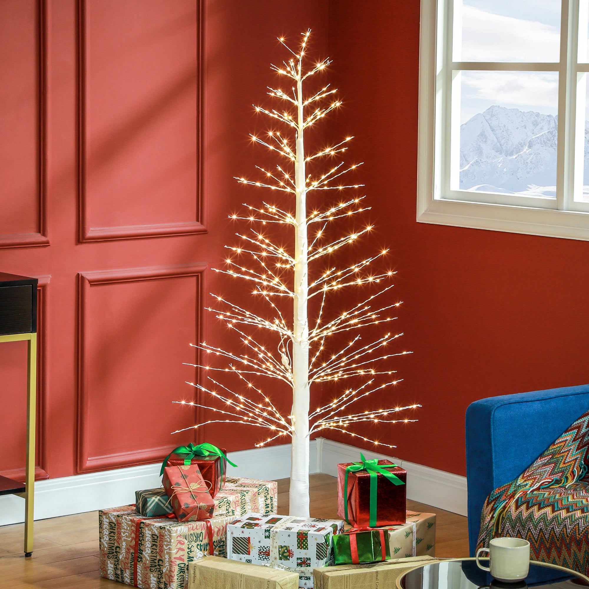 Kunstigt Juletræ med LED-belysning - 180 cm Hvidt Grantræ