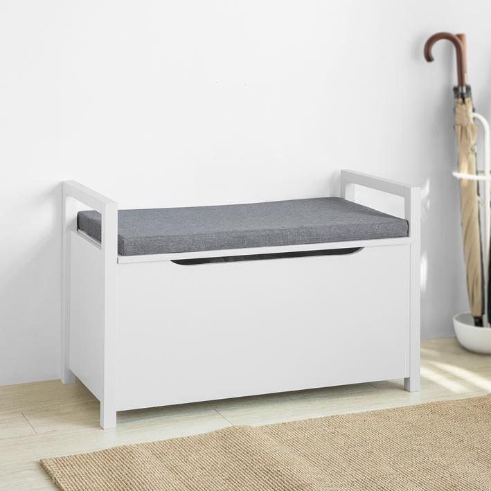 Opbevaringsbænk med Pude og Armlæn - Hvid 86x38x41 cm