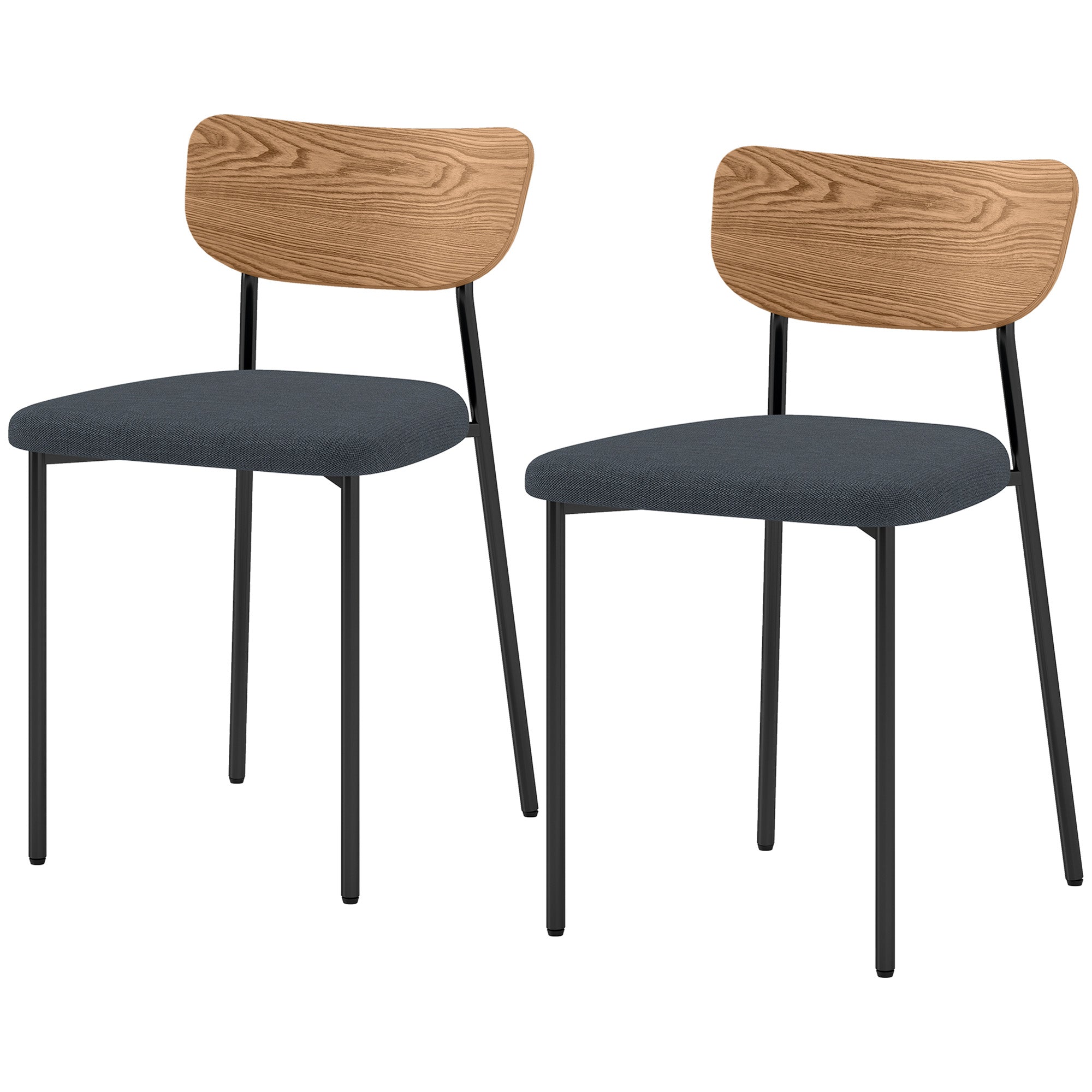 Sæt Med   Spisestole  Linnedlook  Armløs Design  Metalben  Grå