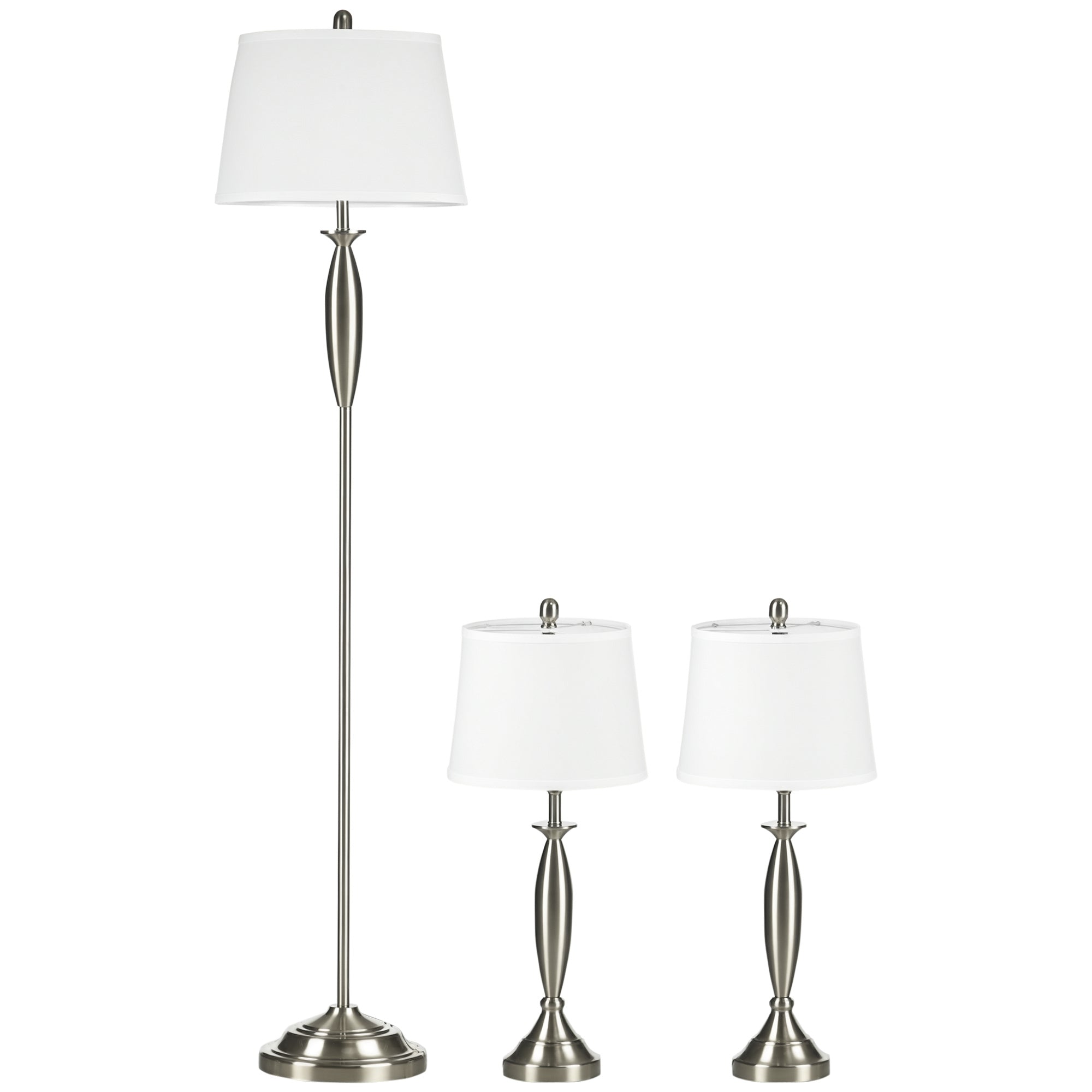 -delt Belysningssæt    Gulvlampe    Bordlamper  Linnedlook  38     38     158    Sølv   Hvid