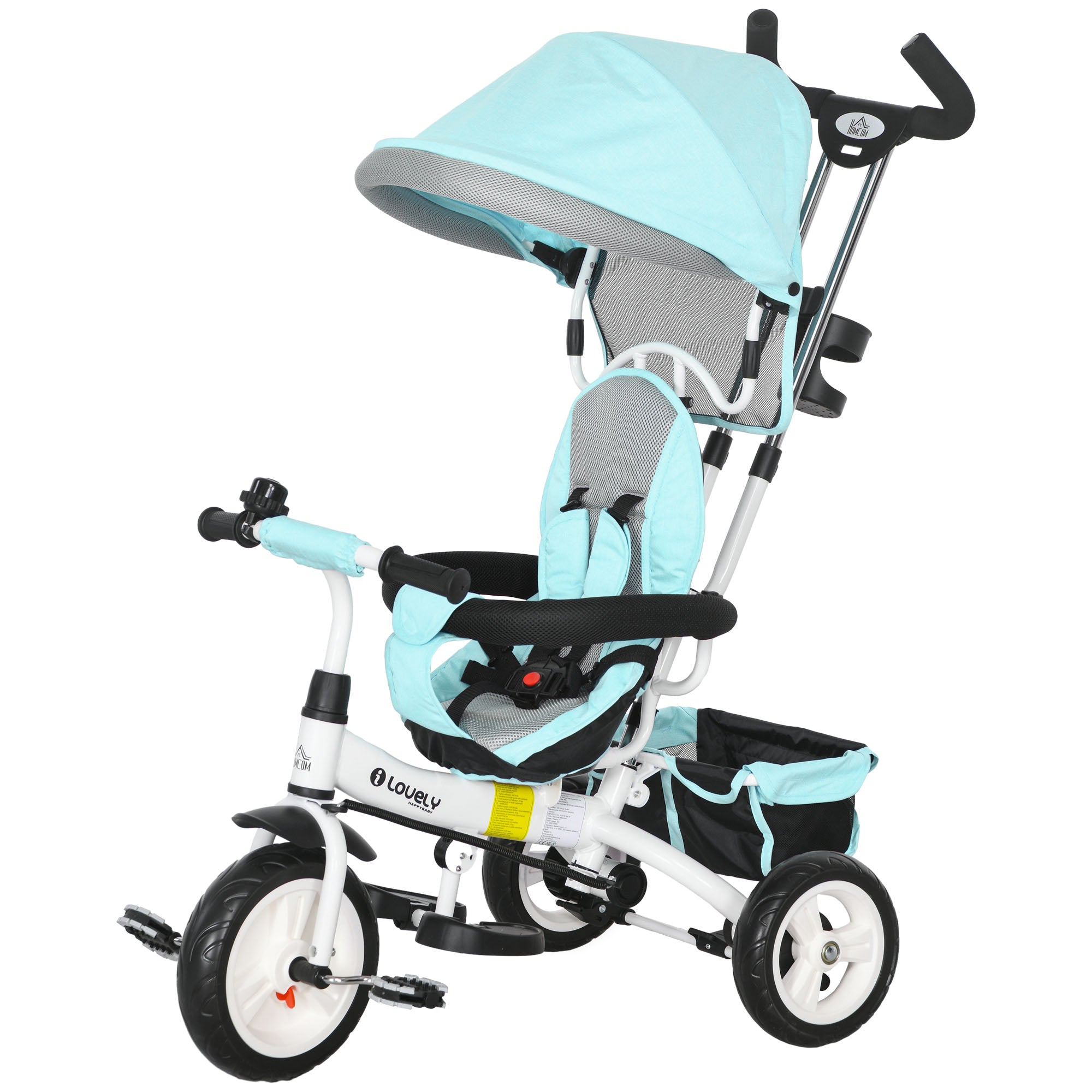 - -  Børnetrecykel Med Skubbehåndtag  Kaleche  Bælte  Opbevaringskurv  Til  -     Grøn