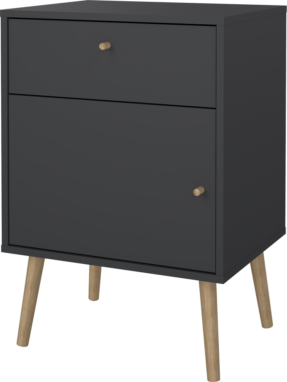 Sengebord Vesterholm Bodo Højt H72   Matgrå Til Høje Senge Med Massivt Træ-håndtag    Skuffe   Skjult Rum