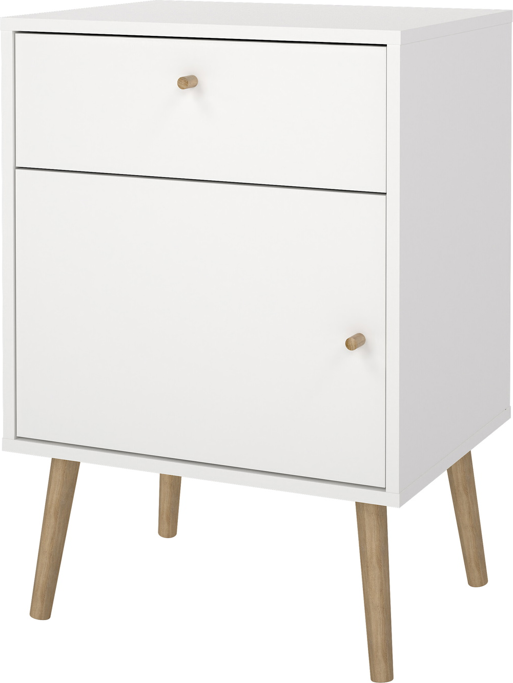 Sengebord Natbord Vesterholm Bodo  Hvid Folie    Dør Vendbar     Skuffe  Høj H72    Træknop   Ubehandlede Ben