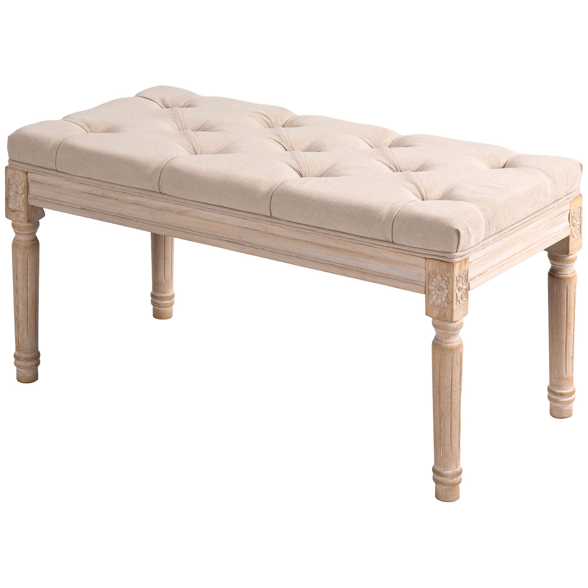 Vintage Design Bænk  Knapsøm  Drejede Ben  Shabby Chic  Creme