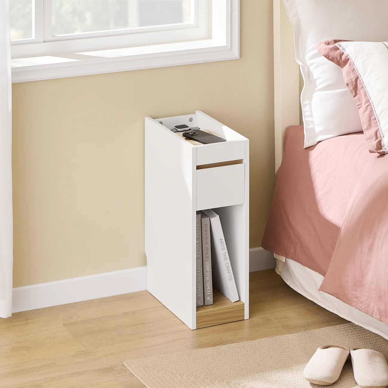 Elegant   Pladsbesparende Sengebord   Hvid Mdf  20   60   35
