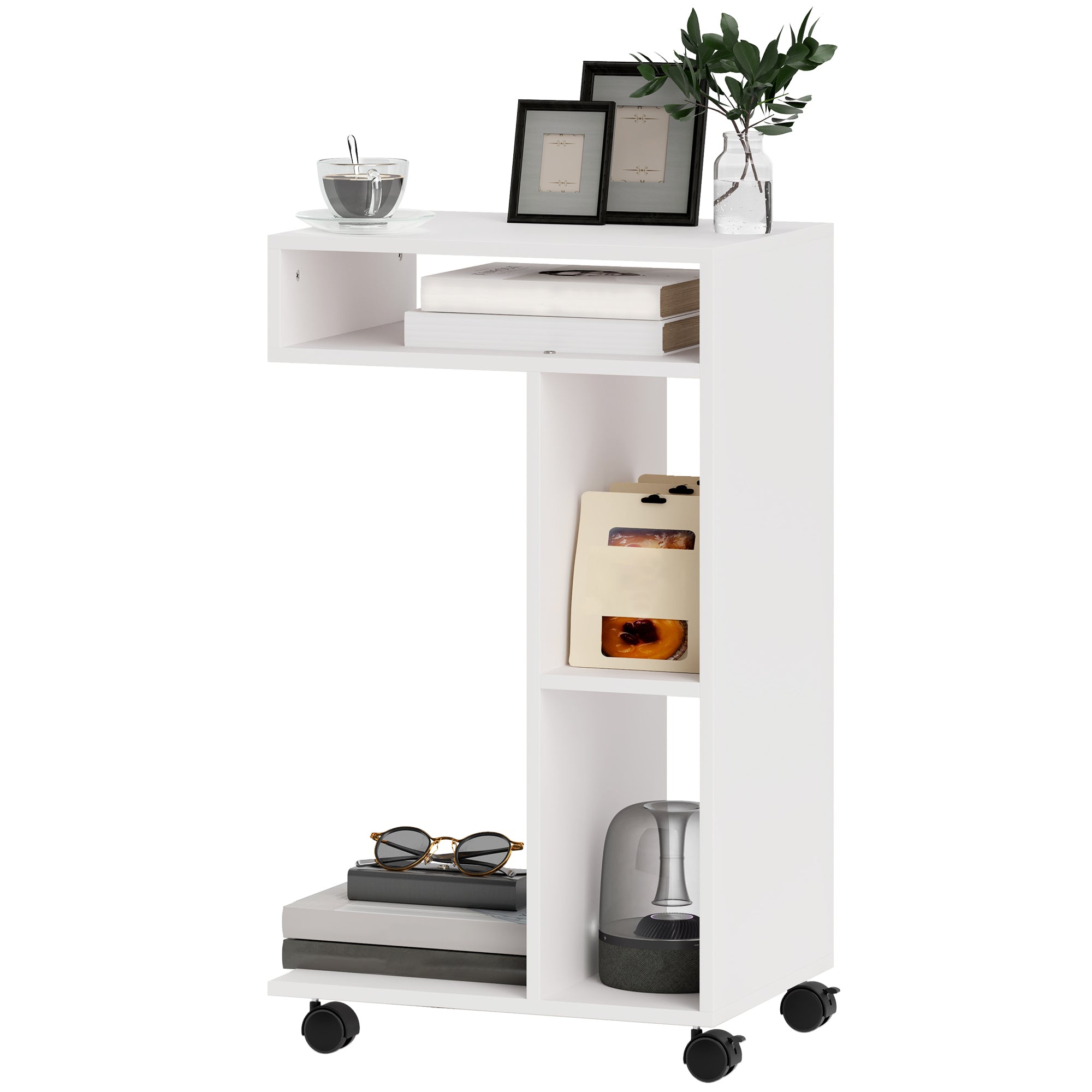 Sidebord   -formet Serveringsvogn    Hjul    Rum  40   30   69    Hvid