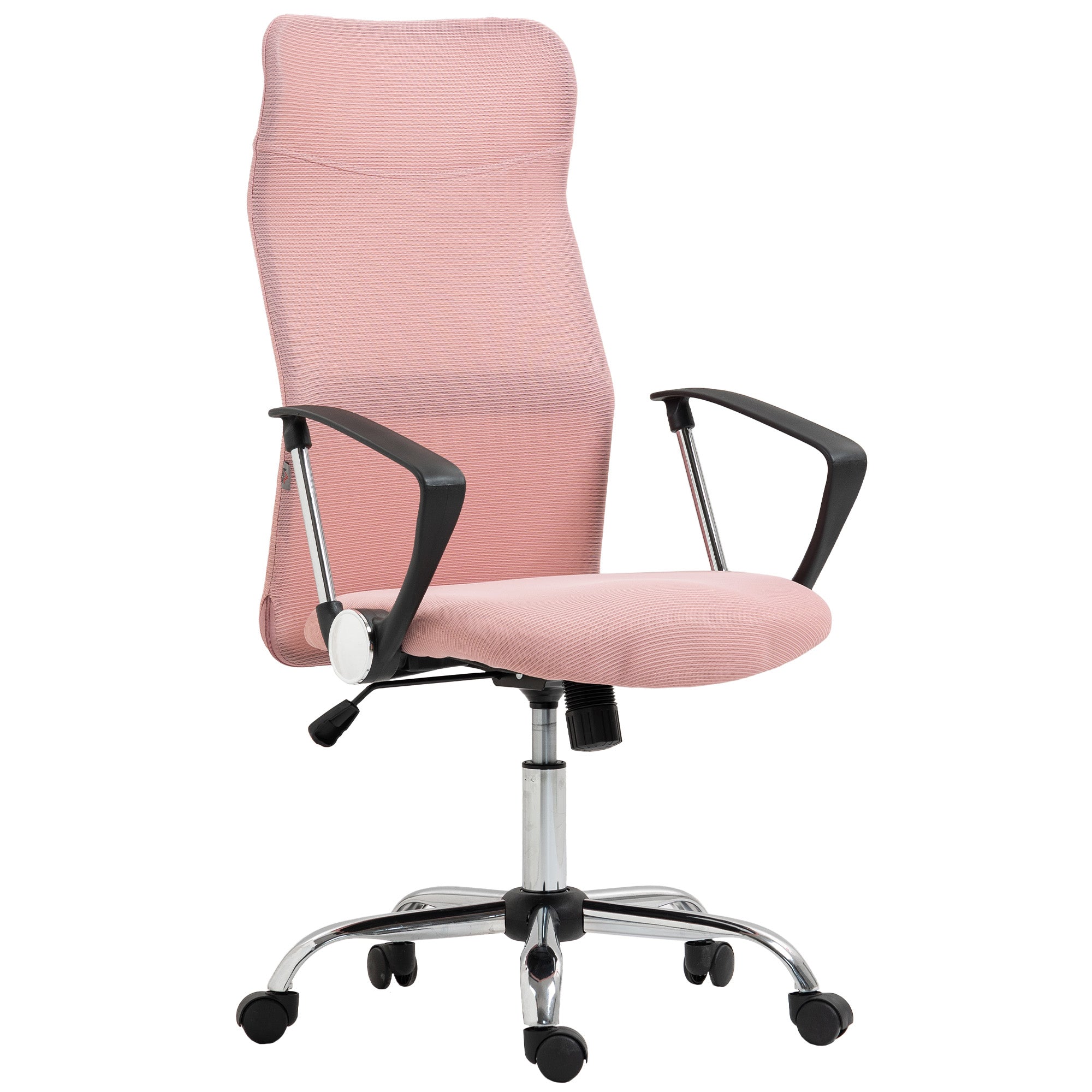 Ergonomisk Kontorstol  Højdejusterbar Drejestol Med Vippefunktion  Netpolstring  63   65   109-119    Lyserød